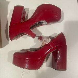 Red Platform Mary Jane Shoes